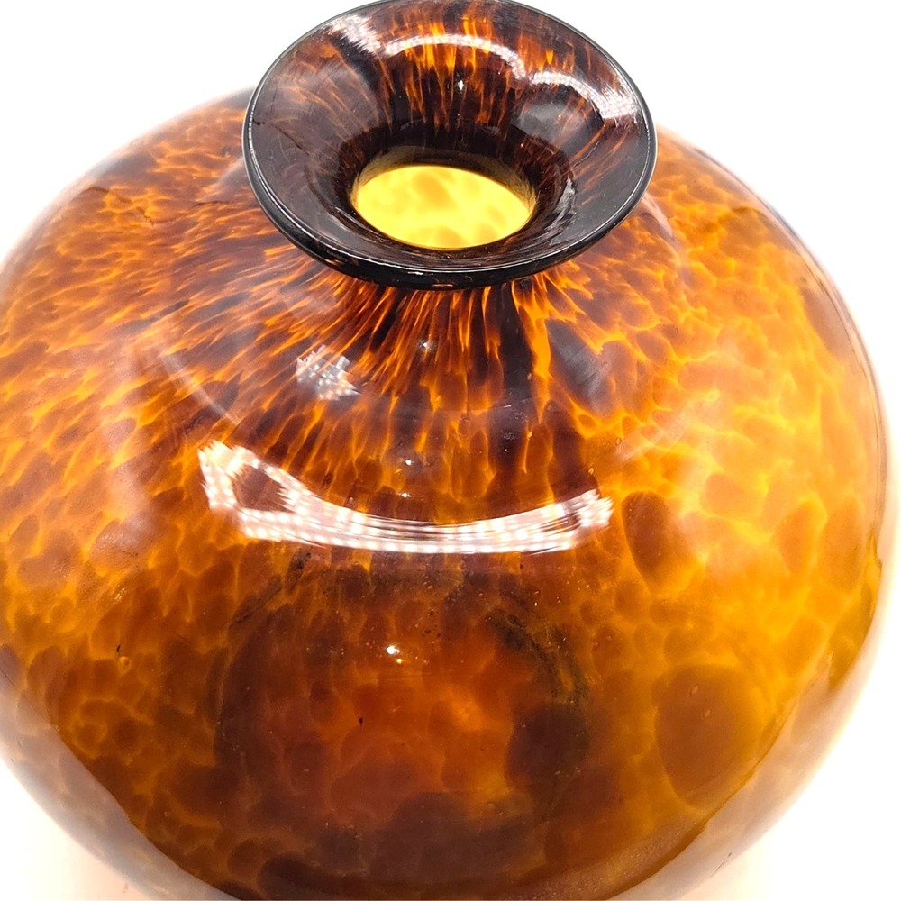 Amber TORTOISE SHELL‎ Art Glass Vase  Hand Blown 8" TALL VINTAGE - Picture 4 of 5
